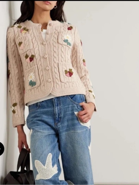 Sea New York Sweaters - SEA Callie Appliqué Cable Knit Cardigan Sweater